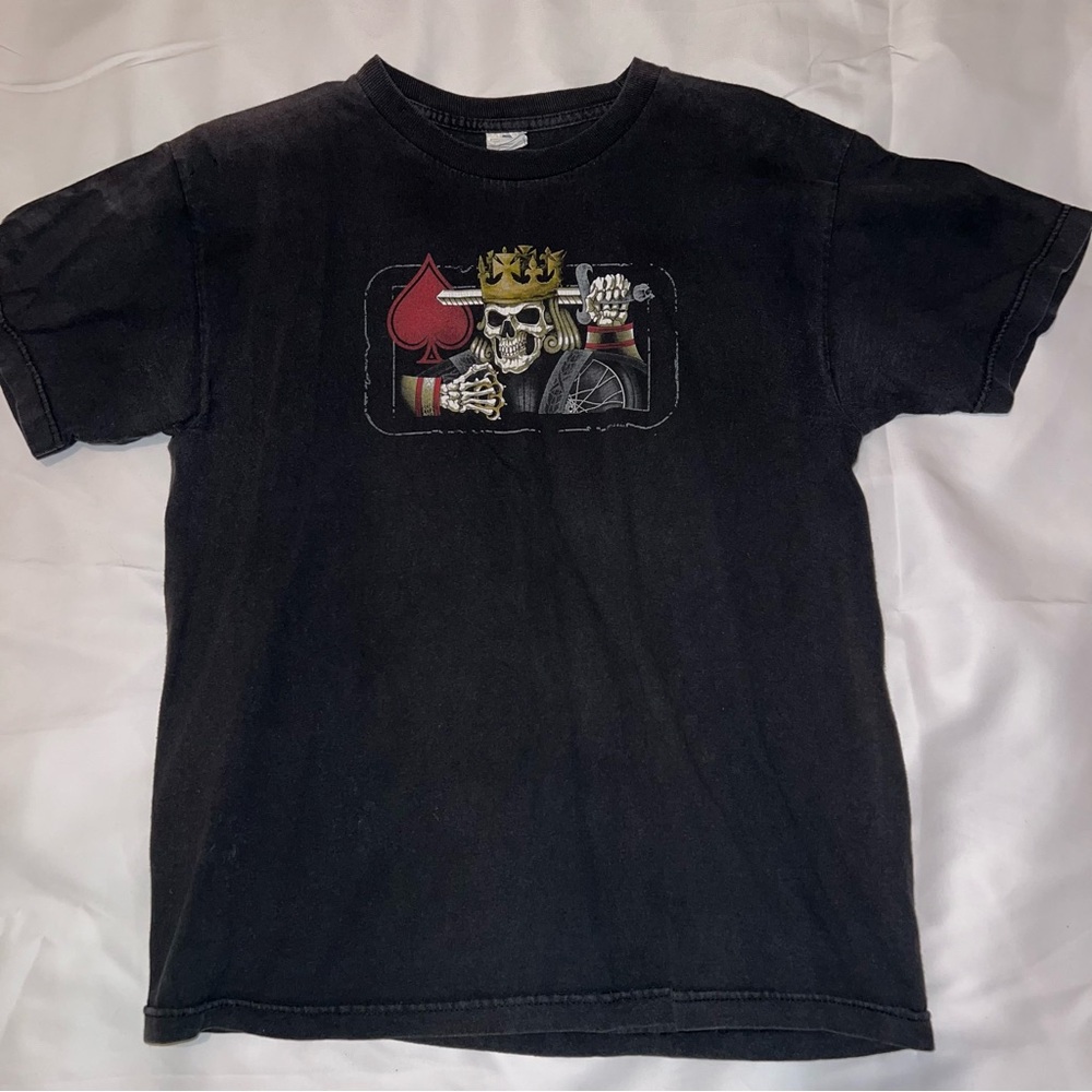 Black Graphic T-Shirt with Skull and Cards